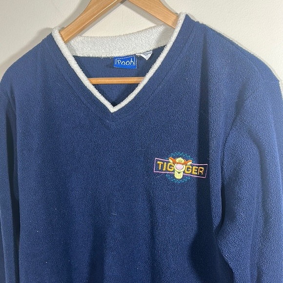 Tigger Winnie the Pooh Classic Blue V-Neck Fleece with Embroidered Logo‎ Vintage - Picture 3 of 4